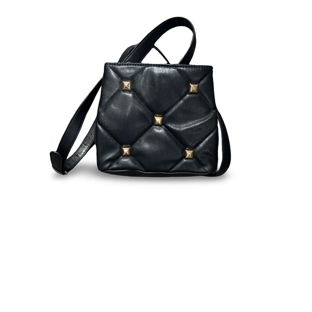 Black Quilted Shoulder Bag with Gold Accents